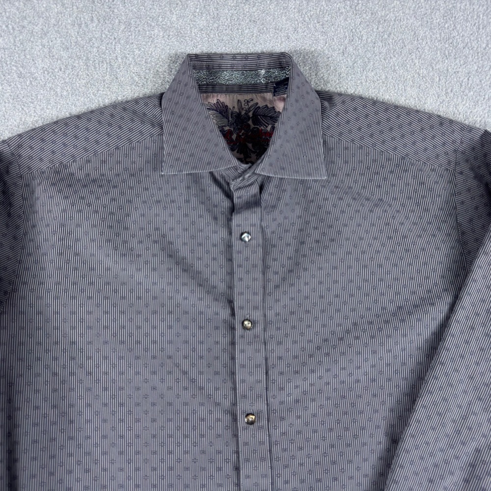 Robert Graham Shirt Mens M Gray Button Silk Blend Flip Cuff Geometric Luxury